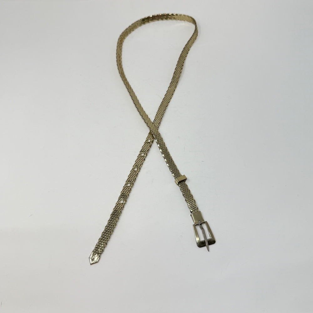 Vintage Whiting and Davis gold metal fish scale mesh skinny belt sparkle shiny